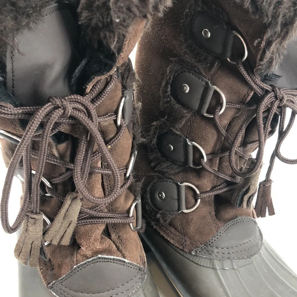 KHOMBU Size 10M Waterproof Winter Snow Boots Mid Calf Brown Lace Up